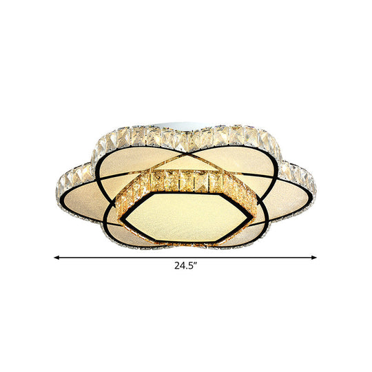 Contemporary Chrome Led Flush Mount Ceiling Light With Crystal Bloom Design For Dining Room