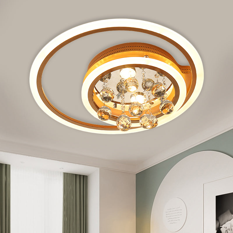 Modern LED Gold Flush Mount Lamp with Crystal Shade - Triangle/Round/Loving Heart Design