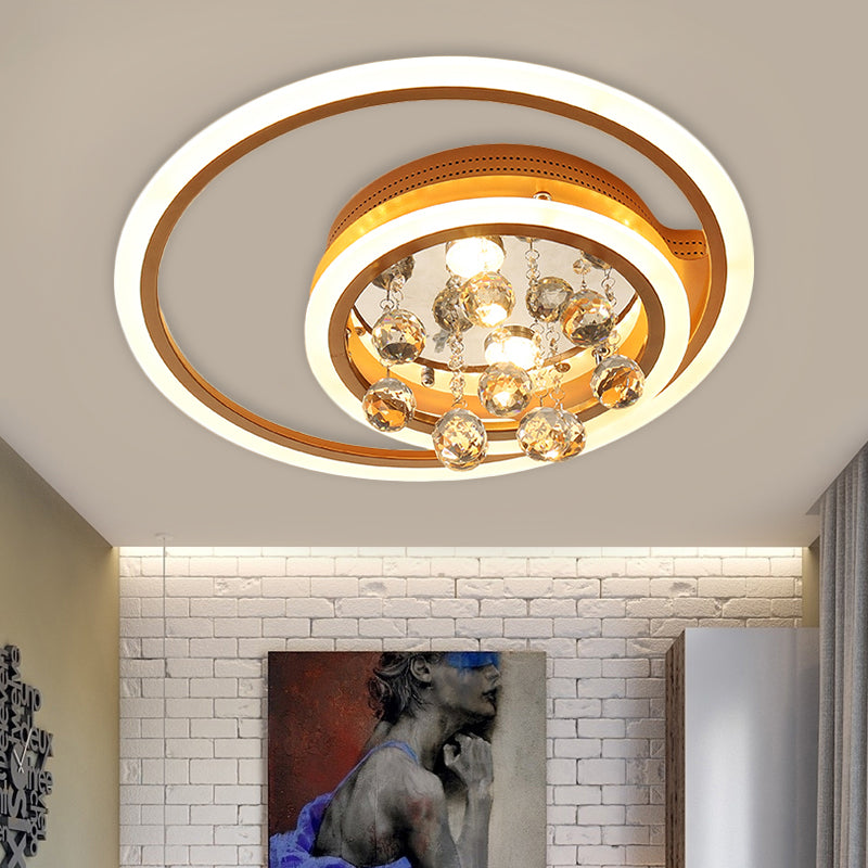 Modern LED Gold Flush Mount Lamp with Crystal Shade - Triangle/Round/Loving Heart Design