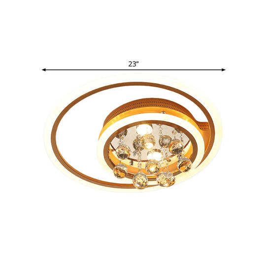 Modern LED Gold Flush Mount Lamp with Crystal Shade - Triangle/Round/Loving Heart Design