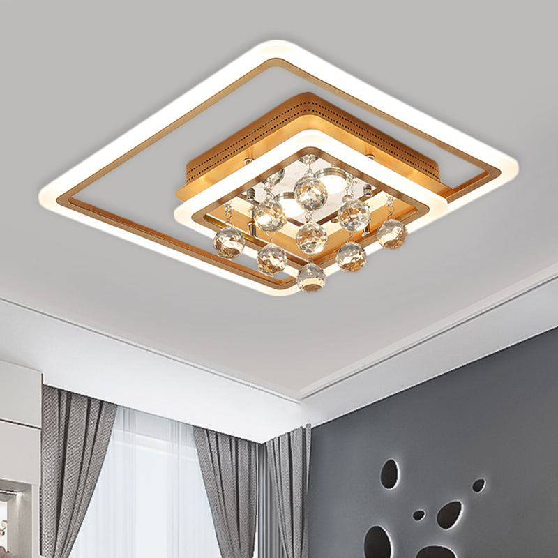 Modern LED Gold Flush Mount Lamp with Crystal Shade - Triangle/Round/Loving Heart Design