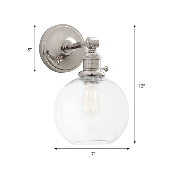 Industrial Wall Lamp Fixture: Clear Glass Chrome/Nickel Sconce Light Globe 1-Light For Living Room