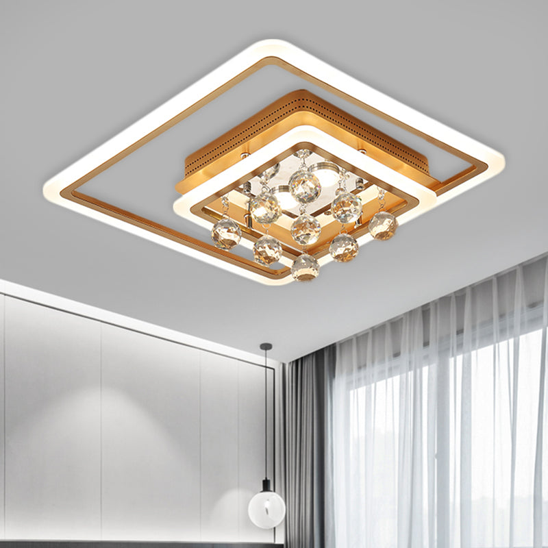 Modern LED Gold Flush Mount Lamp with Crystal Shade - Triangle/Round/Loving Heart Design