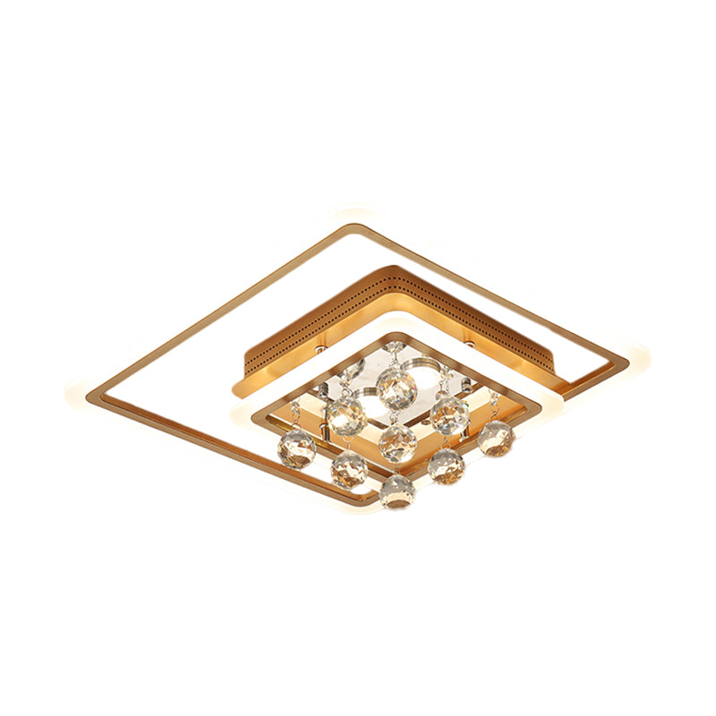 Modern LED Gold Flush Mount Lamp with Crystal Shade - Triangle/Round/Loving Heart Design