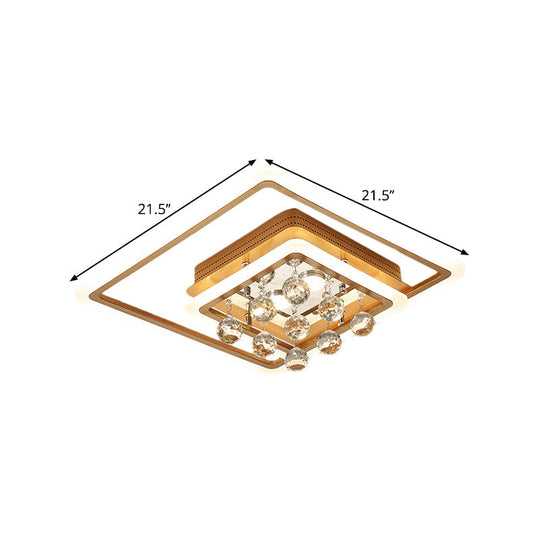 Modern LED Gold Flush Mount Lamp with Crystal Shade - Triangle/Round/Loving Heart Design