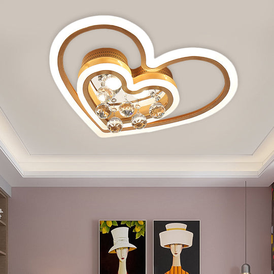 Modern LED Gold Flush Mount Lamp with Crystal Shade - Triangle/Round/Loving Heart Design