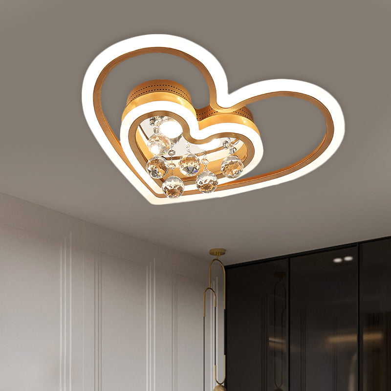 Modern LED Gold Flush Mount Lamp with Crystal Shade - Triangle/Round/Loving Heart Design