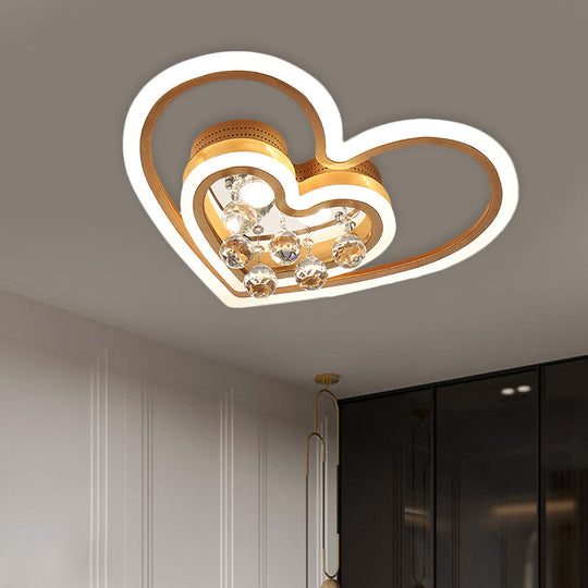 Modern Led Gold Flush Mount Lamp With Crystal Shade - Triangle/Round/Loving Heart Design