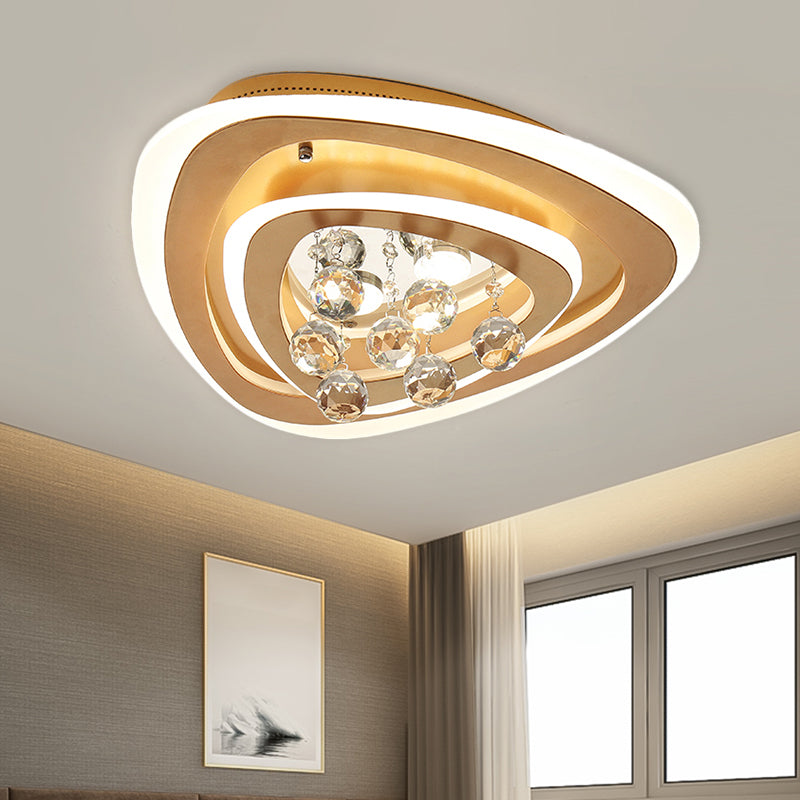 Modern LED Gold Flush Mount Lamp with Crystal Shade - Triangle/Round/Loving Heart Design