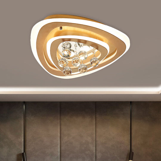 Modern LED Gold Flush Mount Lamp with Crystal Shade - Triangle/Round/Loving Heart Design