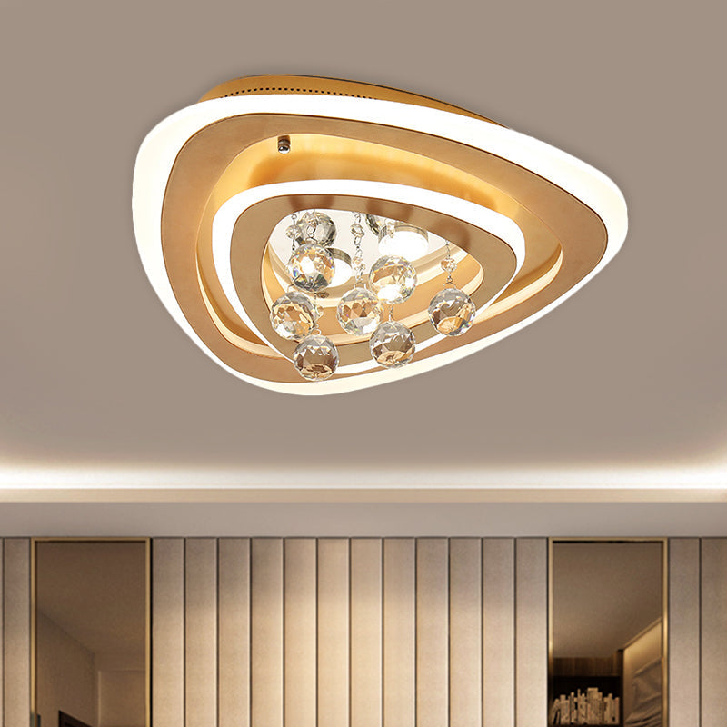 Modern LED Gold Flush Mount Lamp with Crystal Shade - Triangle/Round/Loving Heart Design