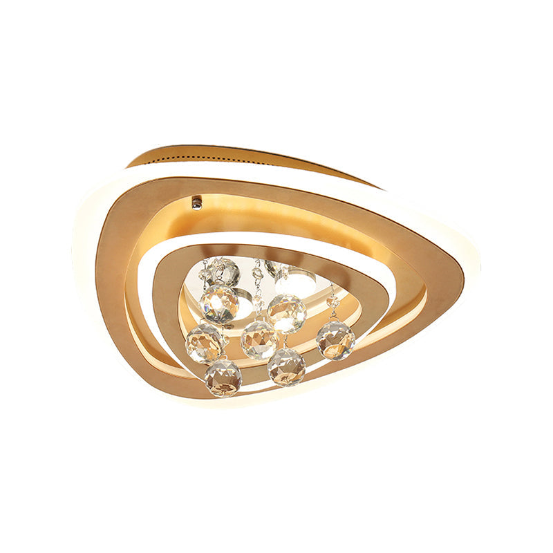 Modern LED Gold Flush Mount Lamp with Crystal Shade - Triangle/Round/Loving Heart Design