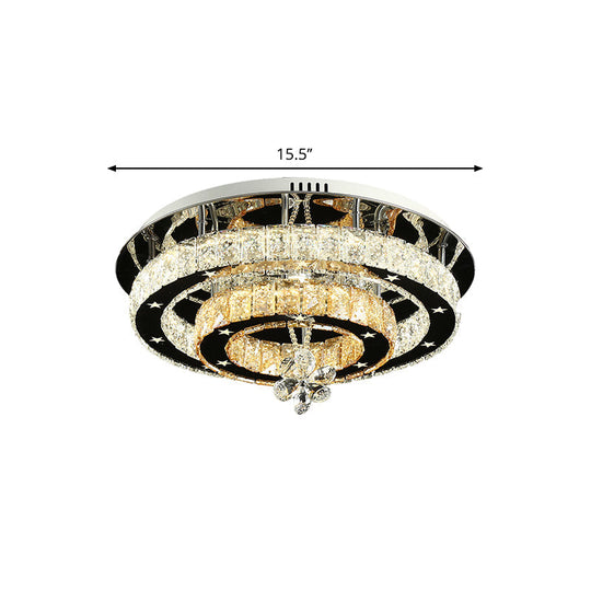 Contemporary Chrome LED Flush Mount Ceiling Light with Cut Crystal Ring and Star Design - 15.5"/19.5" Wide