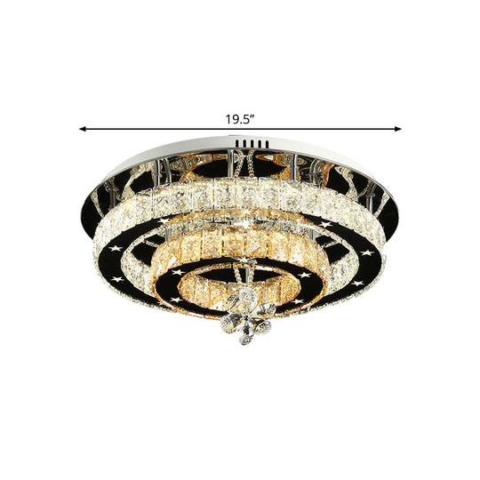 Contemporary Chrome LED Flush Mount Ceiling Light with Cut Crystal Ring and Star Design - 15.5"/19.5" Wide