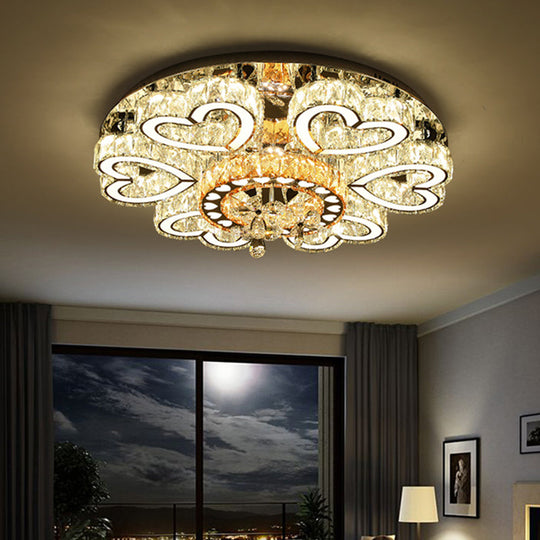 Crystal Block Flush Mount Ceiling Light with Chrome Heart-shaped LED for Contemporary Sitting Room