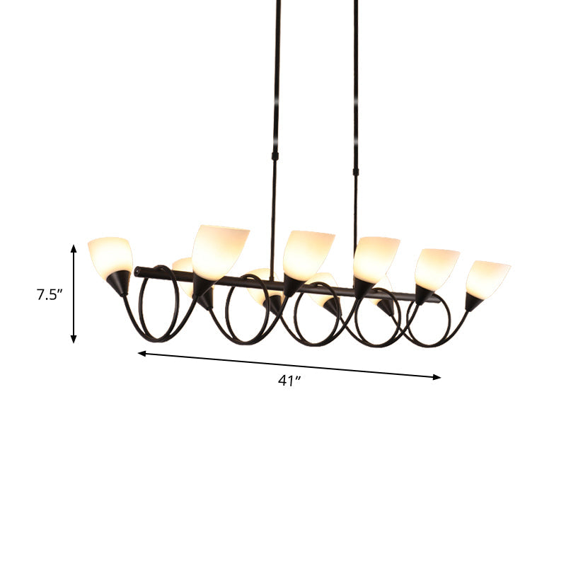 Vintage Black Cup Chandelier Light - 6/8/10 Lights White Glass Led Pendant Lamp With Linear Design