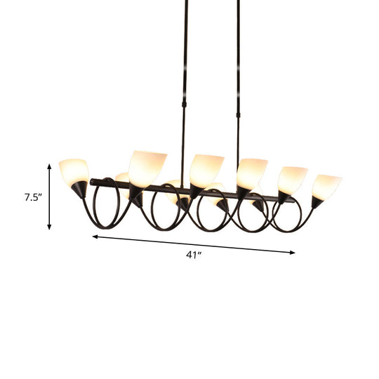 Vintage Black Cup Chandelier Light - 6/8/10 Lights White Glass Led Pendant Lamp With Linear Design