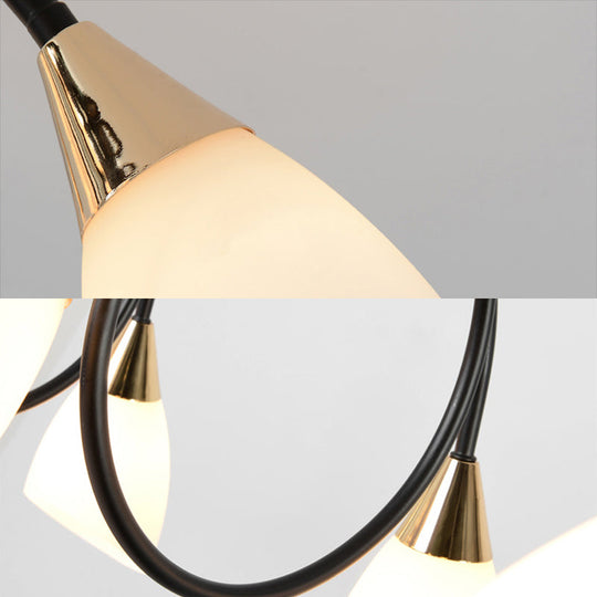 Vintage Black Cup Chandelier Light - 6/8/10 Lights White Glass Led Pendant Lamp With Linear Design