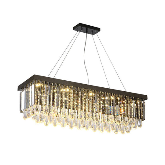 Modern Chrome Led Island Pendant Light With Rectangular Crystal Drip Design 23.5/31.5 Width