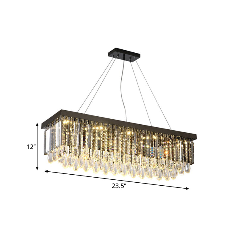 Modern Chrome Led Island Pendant Light With Rectangular Crystal Drip Design 23.5/31.5 Width