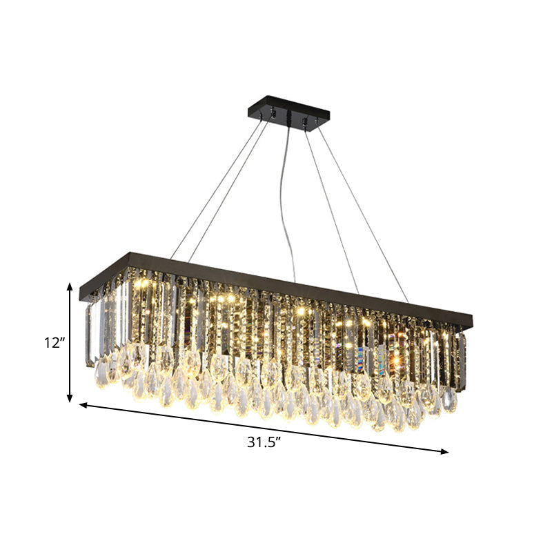 Modern Chrome Led Island Pendant Light With Rectangular Crystal Drip Design 23.5/31.5 Width