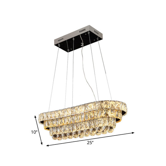 Contemporary Led Crystal Pendant Light For Restaurants - Chrome Finish