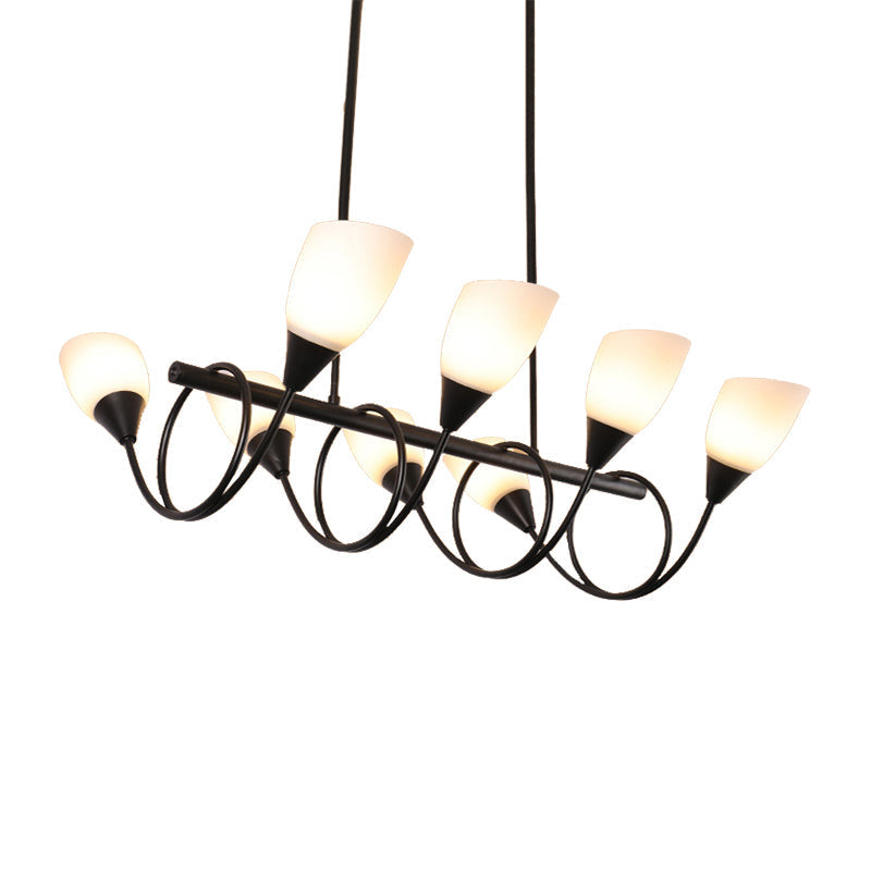 Vintage Black Cup Chandelier Light - 6/8/10 Lights White Glass Led Pendant Lamp With Linear Design