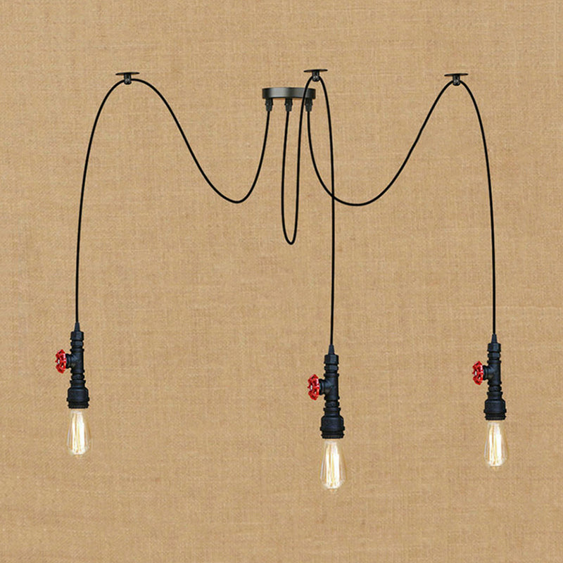 Industrial Metal Pendant Lamp with Valve and Pipe Design - Black, 2/3 Lights - Kitchen Ceiling Fixture