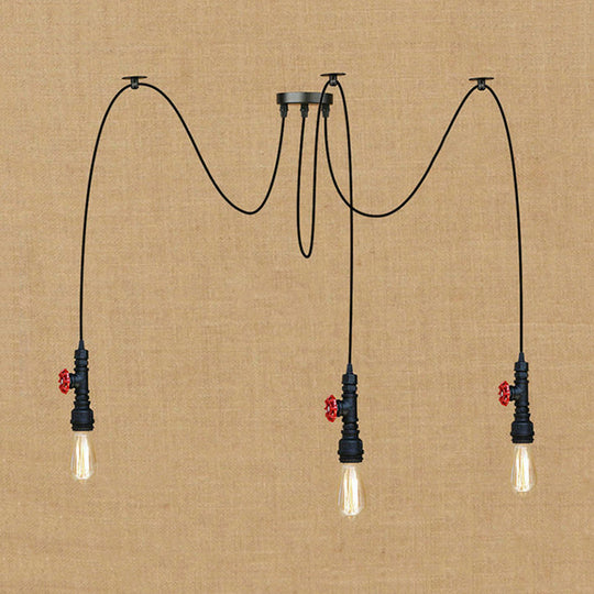 Industrial Metal Pendant Lamp with Valve and Pipe Design - Black, 2/3 Lights - Kitchen Ceiling Fixture