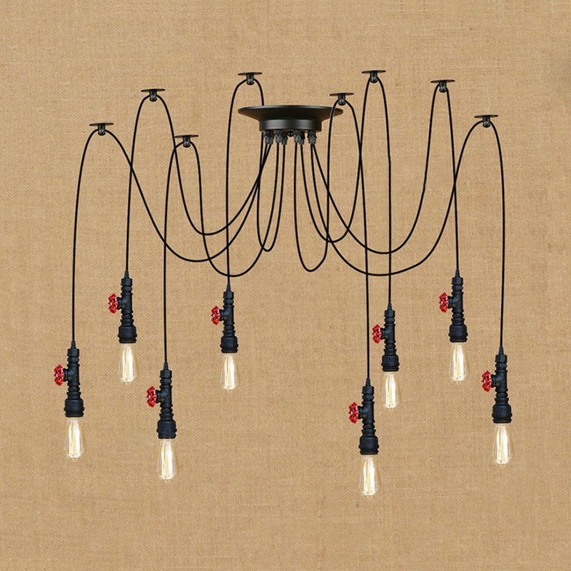 Industrial Metal Pendant Lamp with Valve and Pipe Design - Black, 2/3 Lights - Kitchen Ceiling Fixture