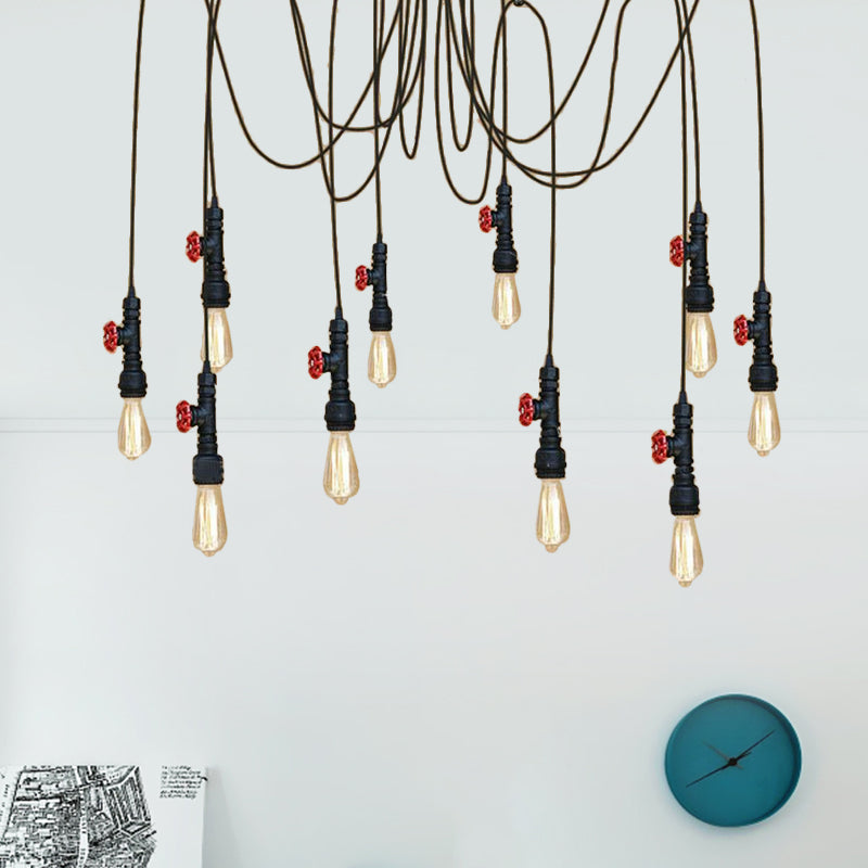 Industrial Metal Pendant Lamp with Valve and Pipe Design - Black, 2/3 Lights - Kitchen Ceiling Fixture