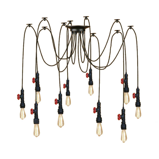 Industrial Metal Pendant Lamp with Valve and Pipe Design - Black, 2/3 Lights - Kitchen Ceiling Fixture