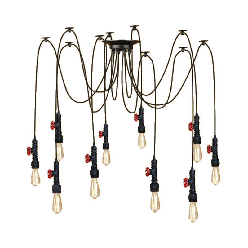 Industrial Style Black Pendant Lamp With Pipe Design And Valve For Kitchen