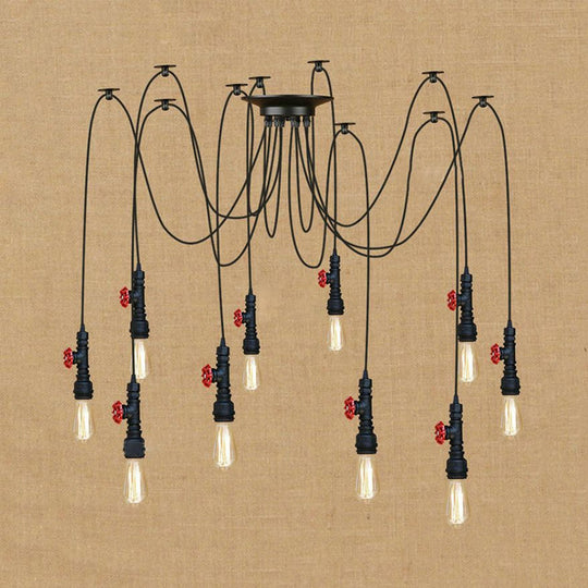 Industrial Metal Pendant Lamp with Valve and Pipe Design - Black, 2/3 Lights - Kitchen Ceiling Fixture