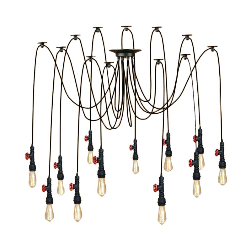 Industrial Metal Pendant Lamp with Valve and Pipe Design - Black, 2/3 Lights - Kitchen Ceiling Fixture