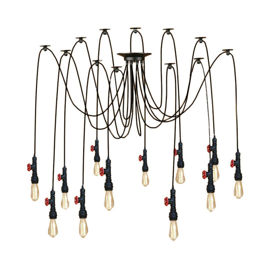 Industrial Metal Pendant Lamp with Valve and Pipe Design - Black, 2/3 Lights - Kitchen Ceiling Fixture