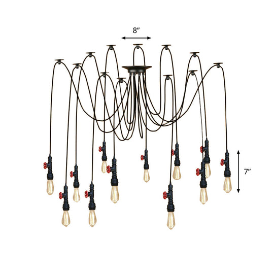 Industrial Metal Pendant Lamp with Valve and Pipe Design - Black, 2/3 Lights - Kitchen Ceiling Fixture