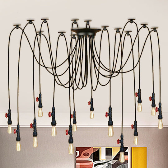 Industrial Metal Pendant Lamp with Valve and Pipe Design - Black, 2/3 Lights - Kitchen Ceiling Fixture