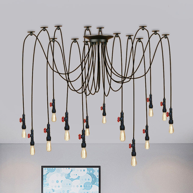 Industrial Metal Pendant Lamp with Valve and Pipe Design - Black, 2/3 Lights - Kitchen Ceiling Fixture