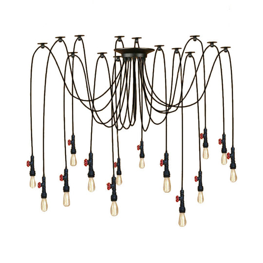 Industrial Metal Pendant Lamp with Valve and Pipe Design - Black, 2/3 Lights - Kitchen Ceiling Fixture