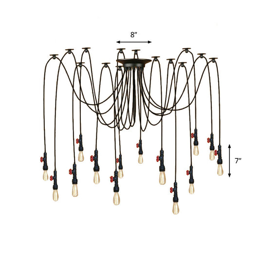 Industrial Metal Pendant Lamp with Valve and Pipe Design - Black, 2/3 Lights - Kitchen Ceiling Fixture