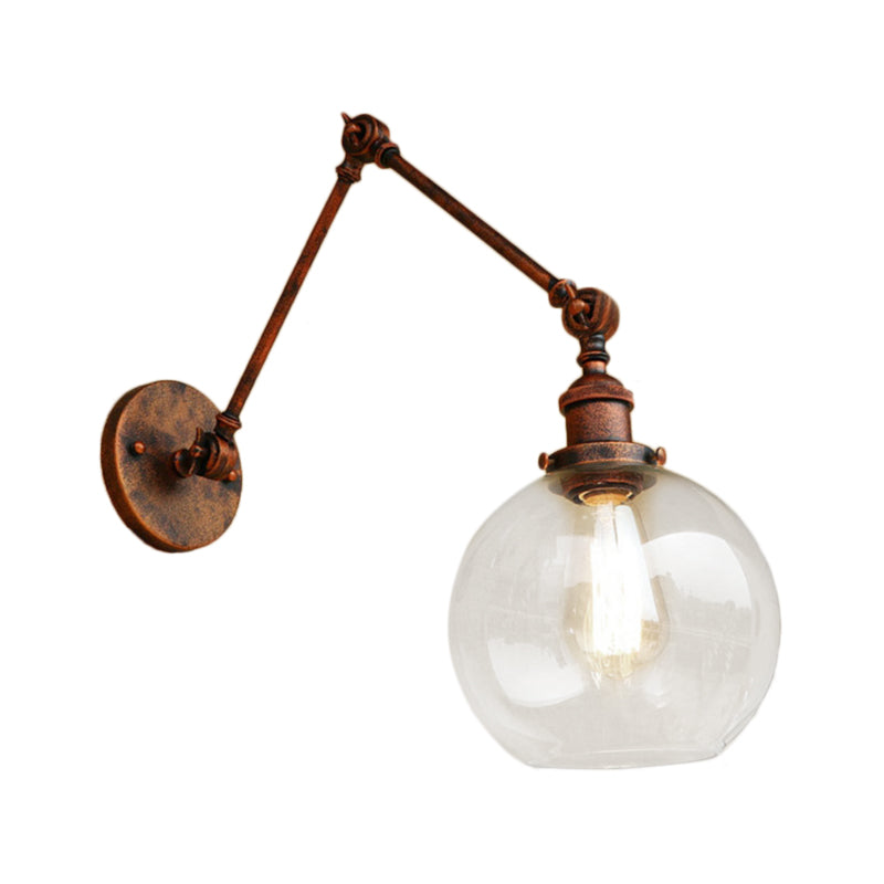 Industrial Bedroom Wall Sconce Lighting Fixture With Clear Glass Globe Shade - Black/Antique