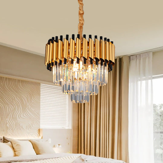 Gold Crystal Layered Tapered Chandelier - Postmodern Pendant with 4/6 Down Lights