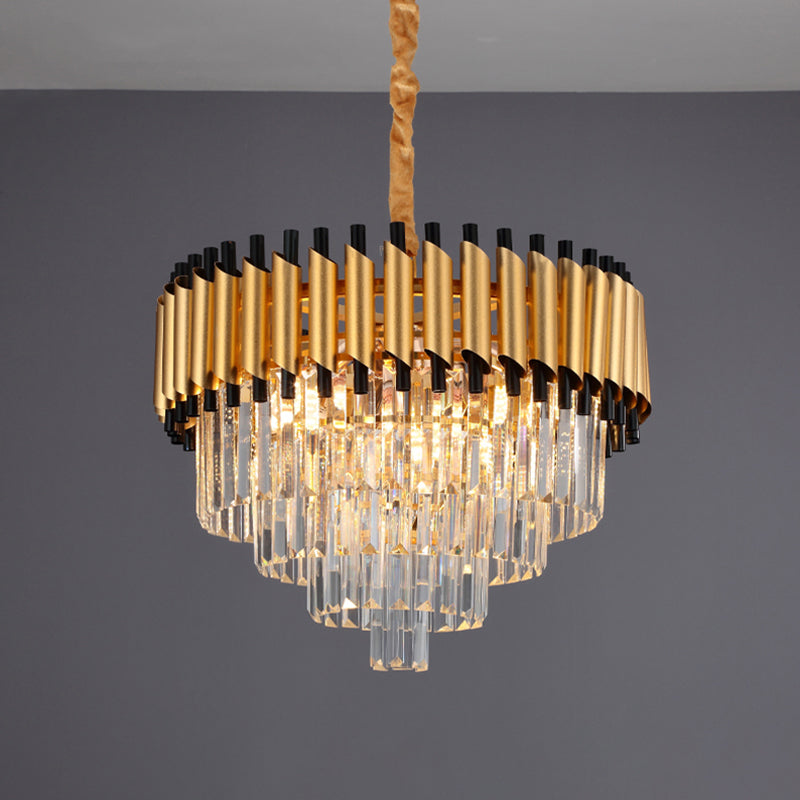 Gold Crystal Layered Tapered Chandelier - Postmodern Pendant with 4/6 Down Lights