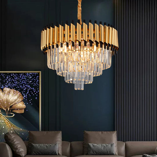 Postmodern Gold Crystal Layered Chandelier - 4/6 Lights Down Lighting Pendant