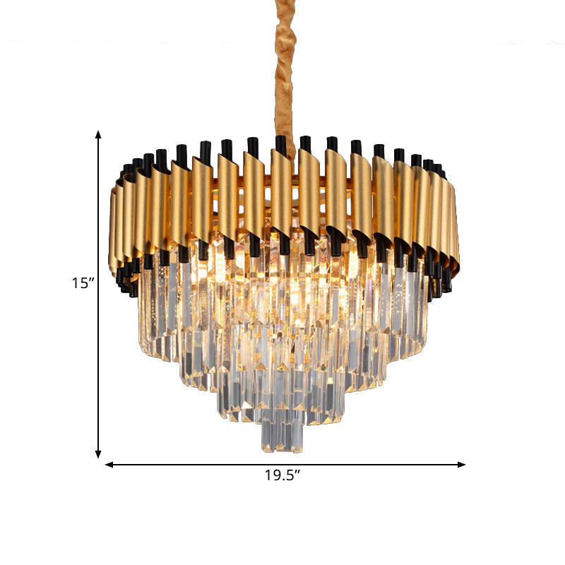 Gold Crystal Layered Tapered Chandelier - Postmodern Pendant with 4/6 Down Lights