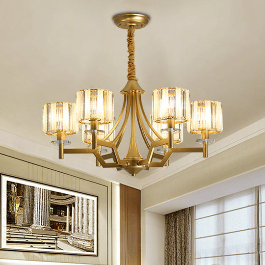 Modern Gold Cylinder Chandelier Lamp: Prismatic Crystal Hanging Light (3/6 Bulbs) 6 /