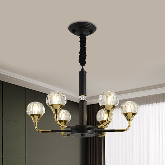 Modern Branching Crystal Ball Chandelier | 6/8/12 Head Suspension Light in Black-Gold