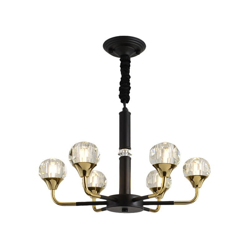 Modern Branching Crystal Ball Chandelier | 6/8/12 Head Suspension Light in Black-Gold