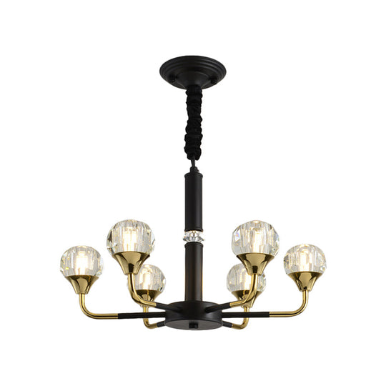 Modern Branching Crystal Ball Chandelier | 6/8/12 Head Suspension Light in Black-Gold